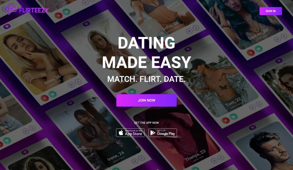 Flirteezy Dating main page