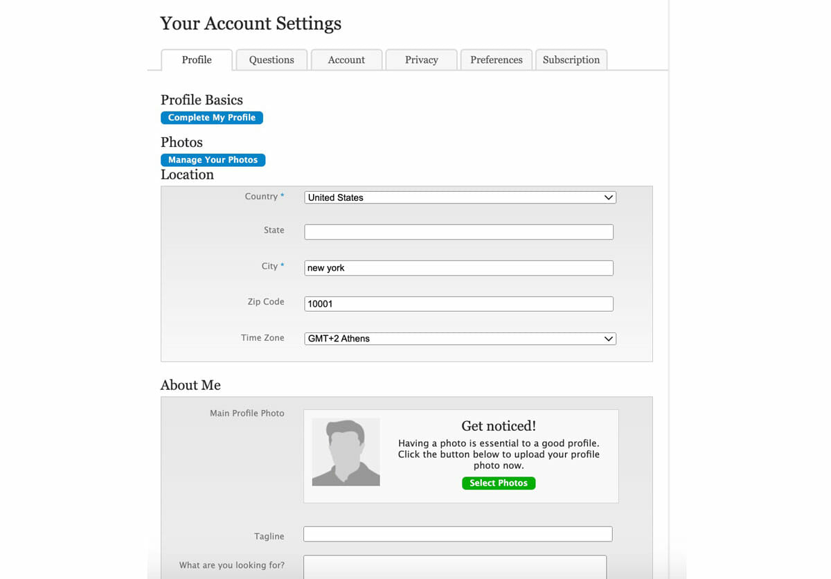Established Men account settings