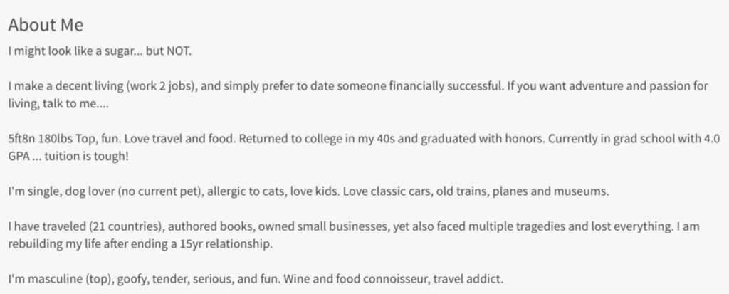 sugar daddy profile example