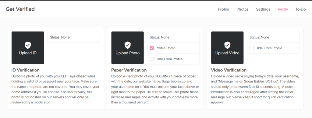 SugarBabies.co Verifying Process